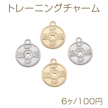 トレーニングチャーム ウエイトプレート スポーツジム フィットネス ミニチュア メタルチャーム 約12×15mm（6ヶ）
