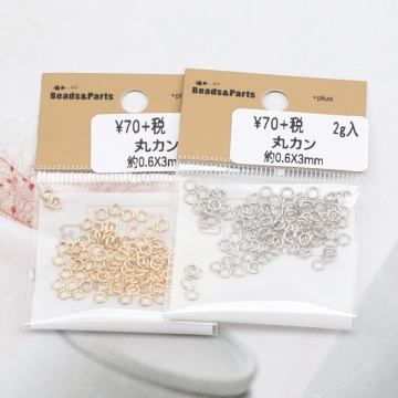 丸カン ゴールド（16KGP）/ロジウム マルカン 接続金具 銅製 約0.6×3mm（2g）