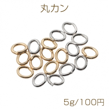 Cカン ゴールド（16KGP）/ロジウム 楕円マルカン 接続金具 銅製 約1×5×7mm（5g）