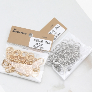 丸カン ゴールド（16KGP）/ロジウム マルカン 接続金具 銅製 約1.2×10mm（20g）