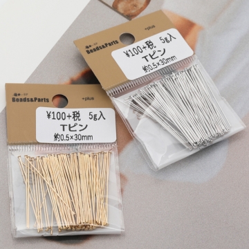 Tピン ゴールド（16KGP）/ロジウム 基礎金具 銅製 約0.5×30mm（5g）