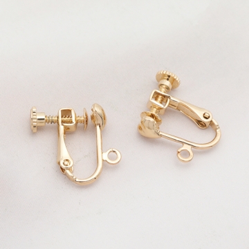 ネジバネ式イヤリング ハートモチーフ カン付き ゴールド（16KGP）/ロジウム イヤリング金具 銅製 約5×6mm（1ペア）