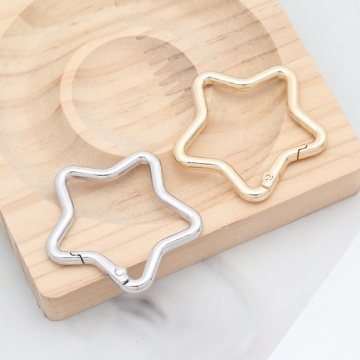 星型カラビナ スターモチーフ ゴールド（16KGP）/ロジウム キーリング キーホルダー金具 約40mm（1ヶ）