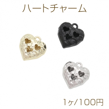 ハートチャーム ハート型スカルモチーフ カン付き メタルチャーム 約23×24mm（1ヶ）